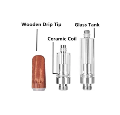 Drevená kvapkovacia špička strieborná náplne CBD CBD, 510 Atomizer na úniku závitu skrutky s keramickou cievkou 1,2 a keramikou pre batériu Mod & CBD/hrubé olejové pero (jednorazové, 1,0 ml, bez nikotínu)